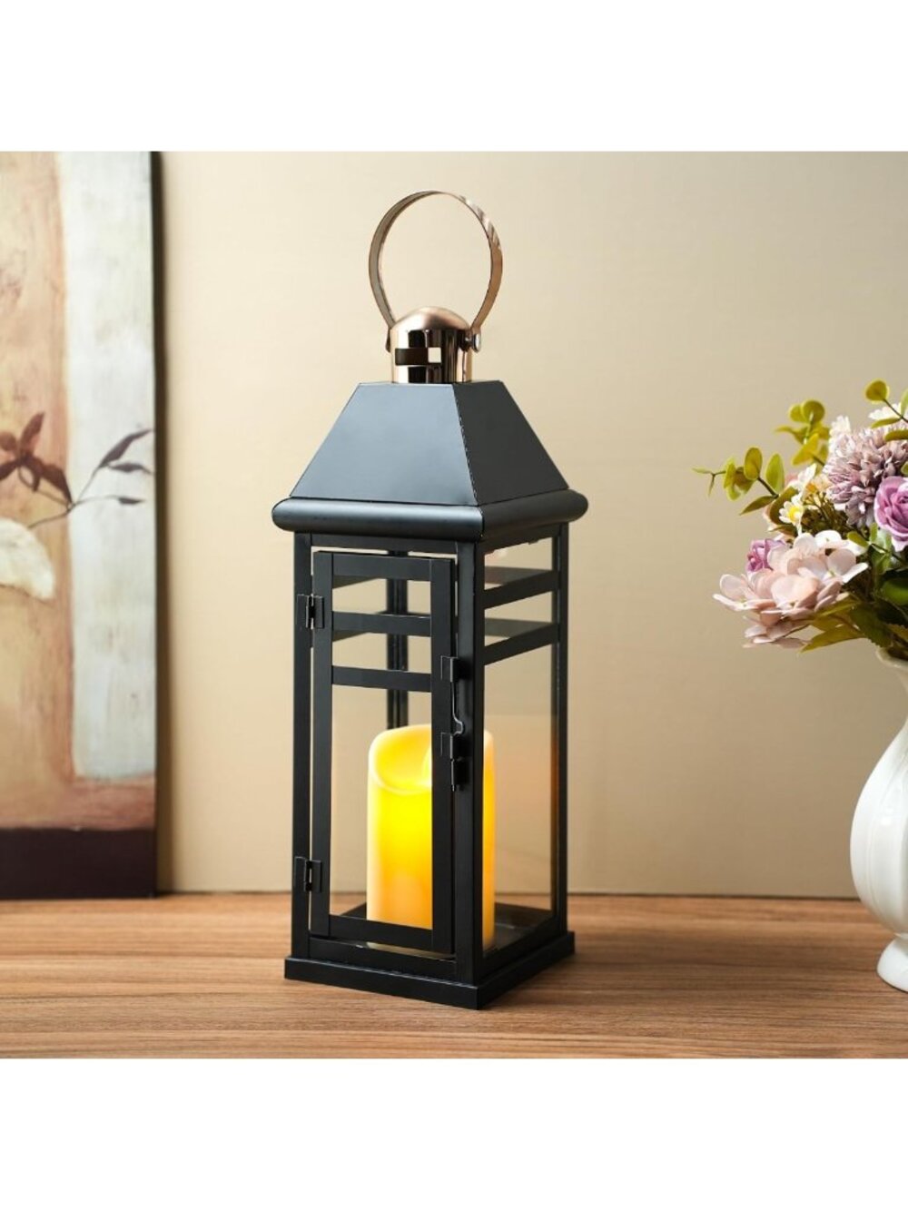 Vintage Decorative Candle Lanterns - 18" Farmhouse Hanging Light for Porch